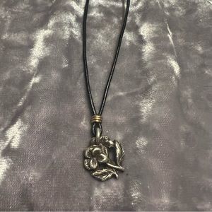 Double sided Rose Flower Pendant On Leather Cord by Glacier Lily Artisan Design